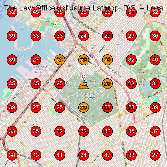 The Law Offices of Jaime Lathrop, P.C. GeoGrid visibility map for Real Estate Attorney in Brooklyn